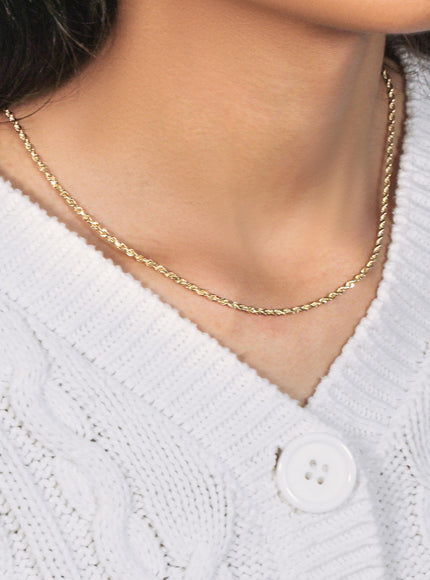 2.5mm 14k Yellow Gold Solid Diamond Cut Rope Chain