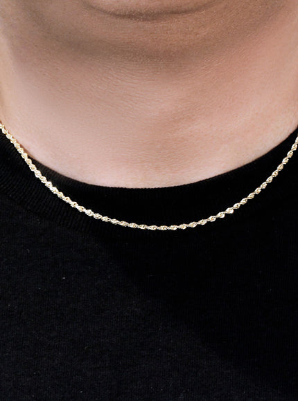 2.5mm 14k Yellow Gold Solid Diamond Cut Rope Chain