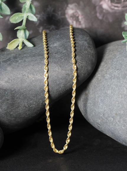 2.5mm 14k Yellow Gold Solid Diamond Cut Rope Chain