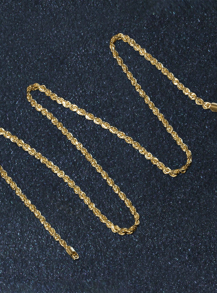 2.5mm 14k Yellow Gold Solid Diamond Cut Rope Chain