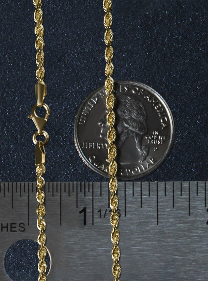 2.5mm 14k Yellow Gold Solid Diamond Cut Rope Chain
