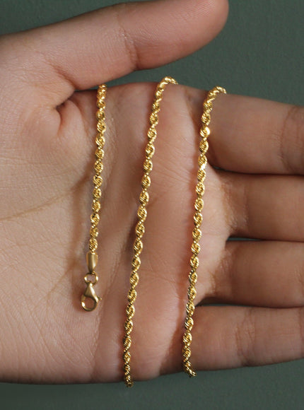 2.5mm 14k Yellow Gold Solid Diamond Cut Rope Chain