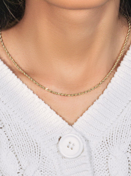 2.5mm 14k Yellow Gold Solid Diamond Cut Rope Chain