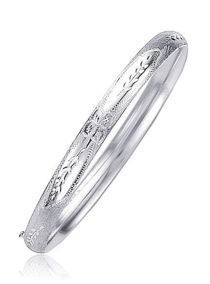 Classic Floral Carved Bangle in 14k White Gold (5.0mm)