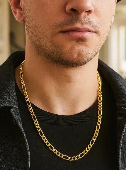 6.0mm 14k Yellow Gold Solid Figaro Chain