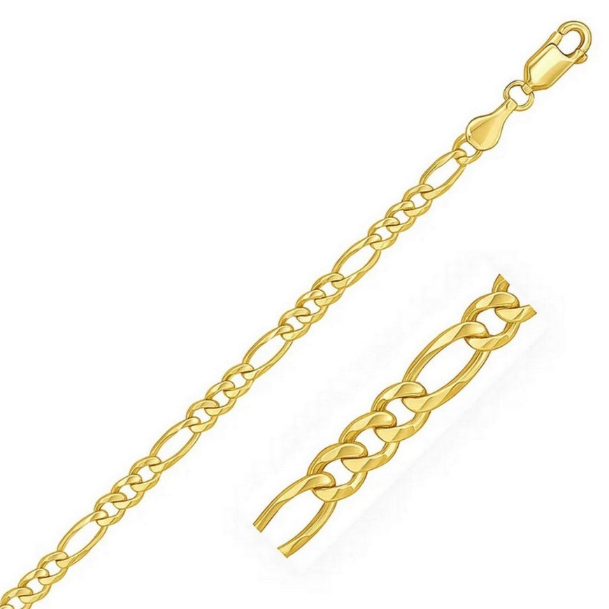 6.0mm 14k Yellow Gold Solid Figaro Chain