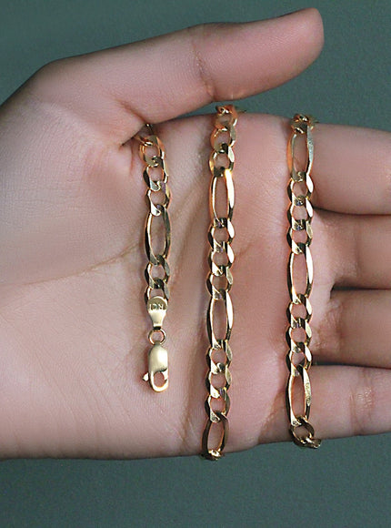 6.0mm 14k Yellow Gold Solid Figaro Chain