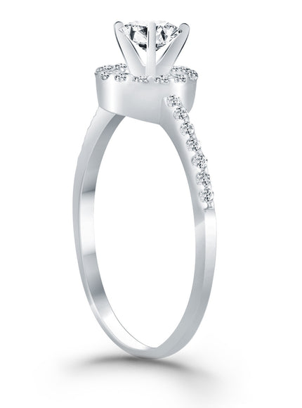 14k White Gold Diamond Halo Collar Engagement Ring
