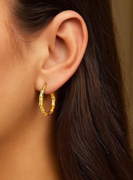 10k Yellow Gold Branch Motif Hoop Earrings