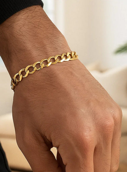 8.2mm 14k Yellow Gold Solid Curb Bracelet