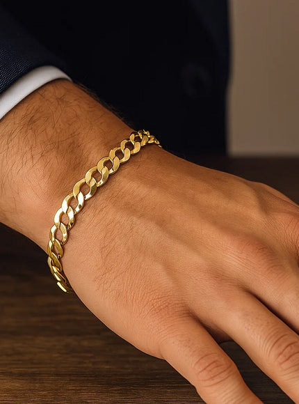 8.2mm 14k Yellow Gold Solid Curb Bracelet