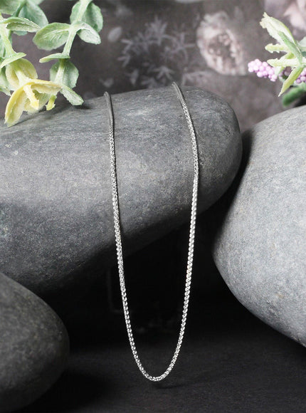 14k White Gold Diamond Cut Round Wheat Chain 1.0mm