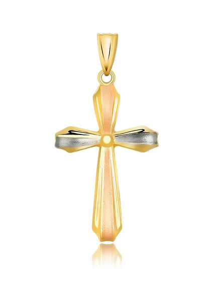 14k Tri Color Gold Cross Motif Pendant with Textured Finish