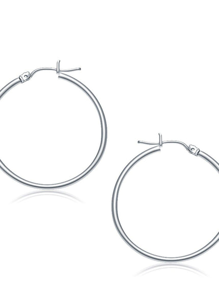 14k White Gold Polished Hoop Earrings (30 mm) - Ellie Belle