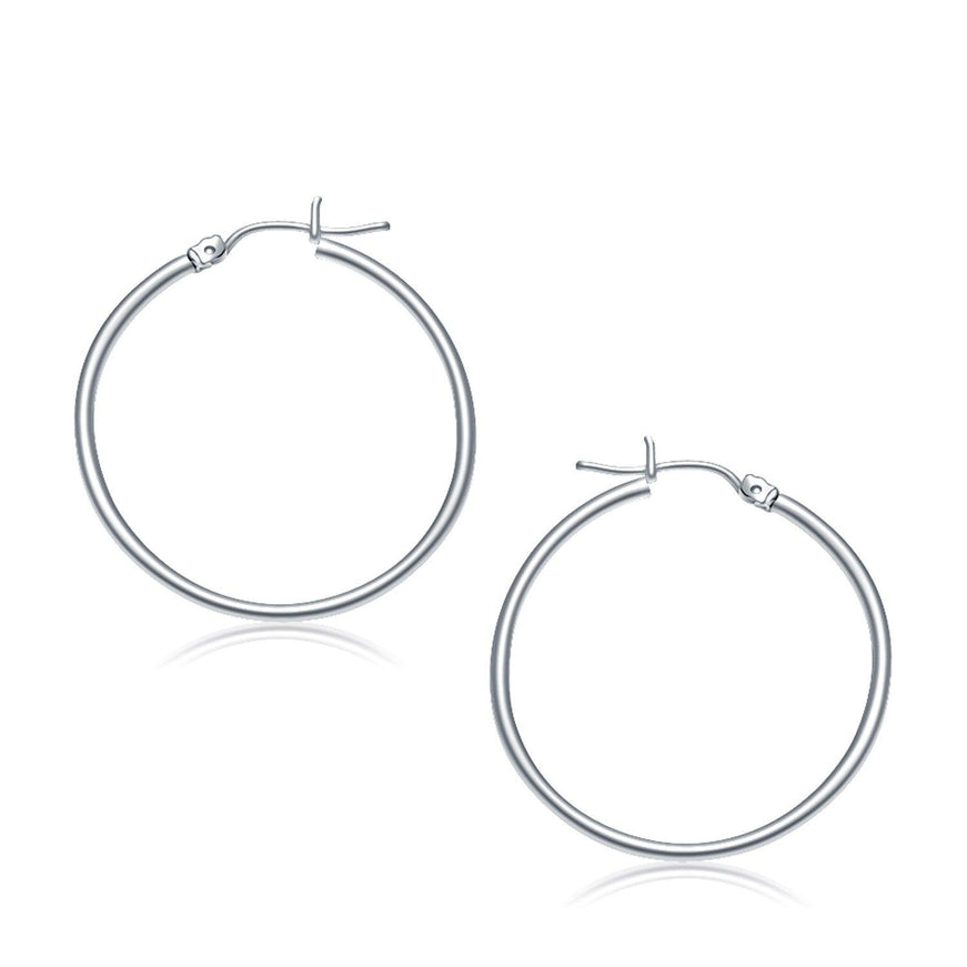 14k White Gold Polished Hoop Earrings (30 mm) - Ellie Belle