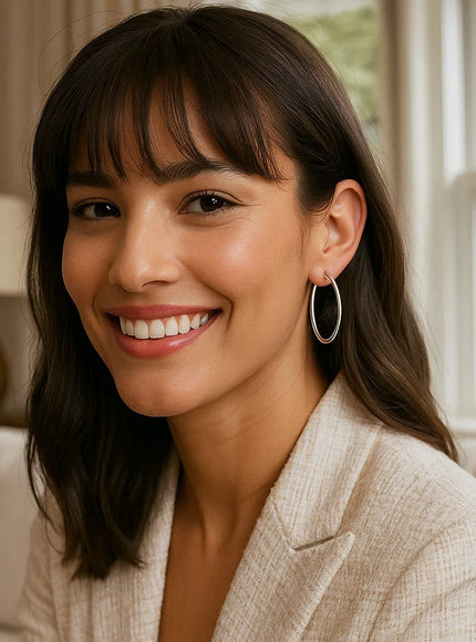 14k White Gold Polished Hoop Earrings (30 mm)