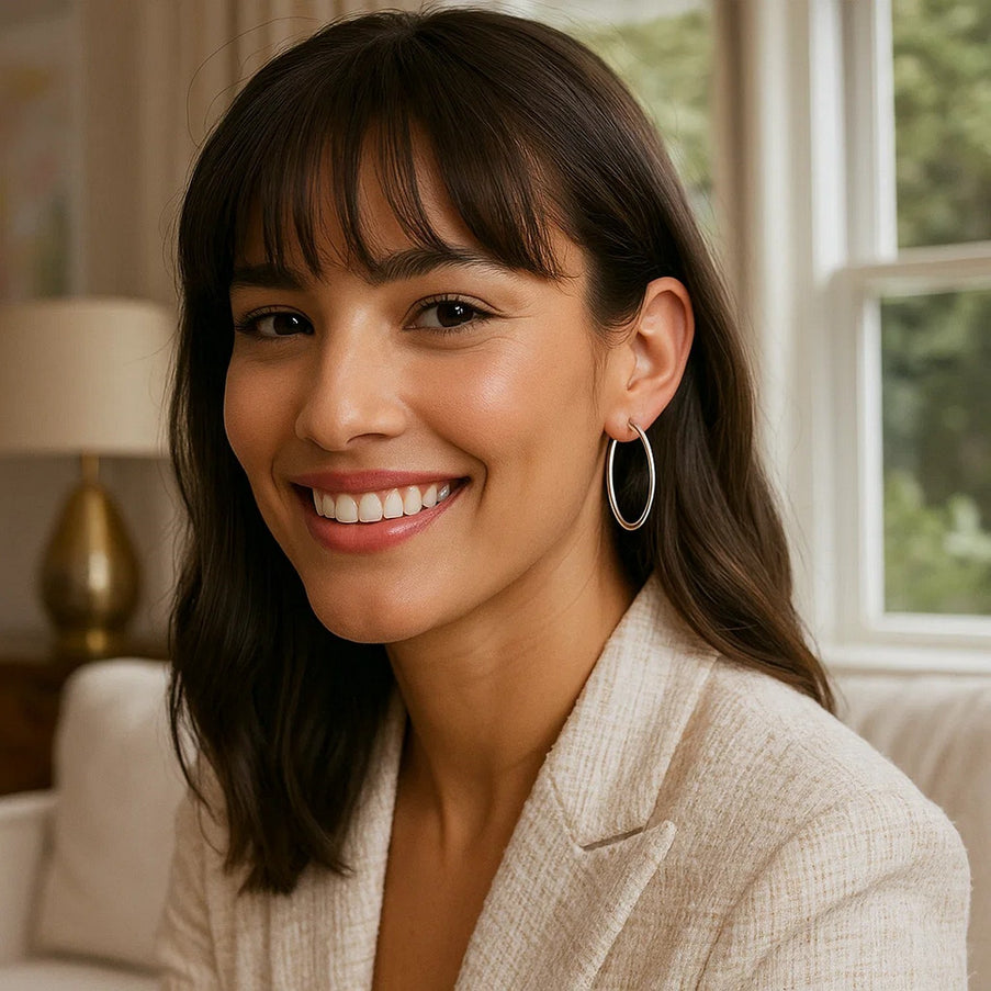 14k White Gold Polished Hoop Earrings (30 mm)