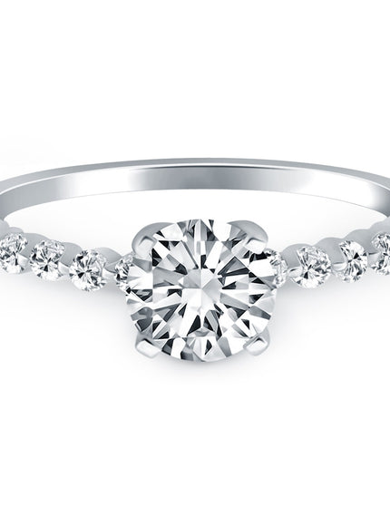14k White Gold Diamond Engagement Ring with Shared Prong Diamond Accents