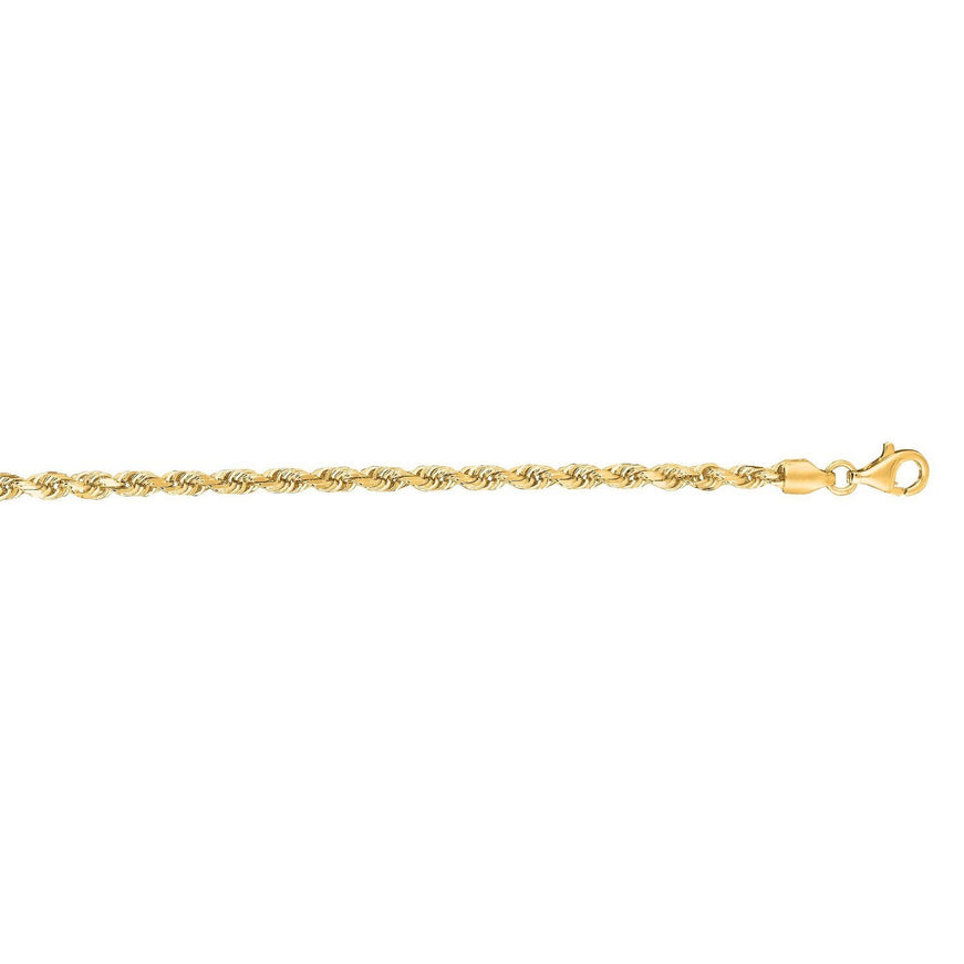 3.0mm 14k Yellow Gold Solid Diamond Cut Rope Bracelet