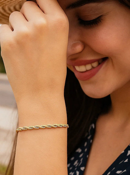 3.0mm 14k Yellow Gold Solid Diamond Cut Rope Bracelet