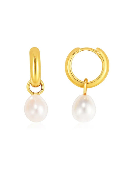 14k Yellow Gold Small Hoop Earrings with Pearls