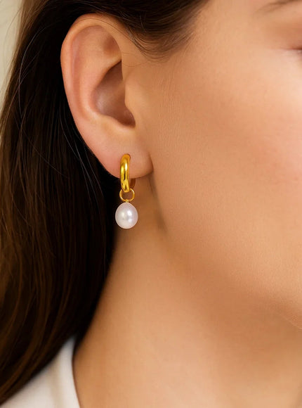 14k Yellow Gold Small Hoop Earrings with Pearls