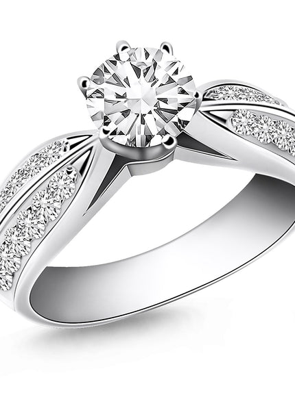 14k White Gold Cathedral Double Row Pave Diamond Engagement Ring
