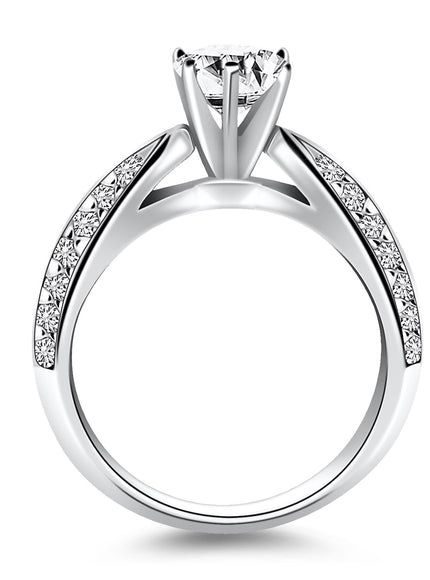 14k White Gold Cathedral Double Row Pave Diamond Engagement Ring