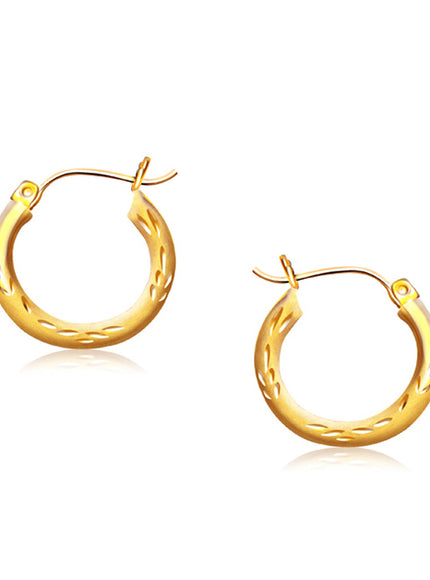 14k Yellow Gold Fancy Diamond Cut Hoop Earrings (5/8 inch Diameter)