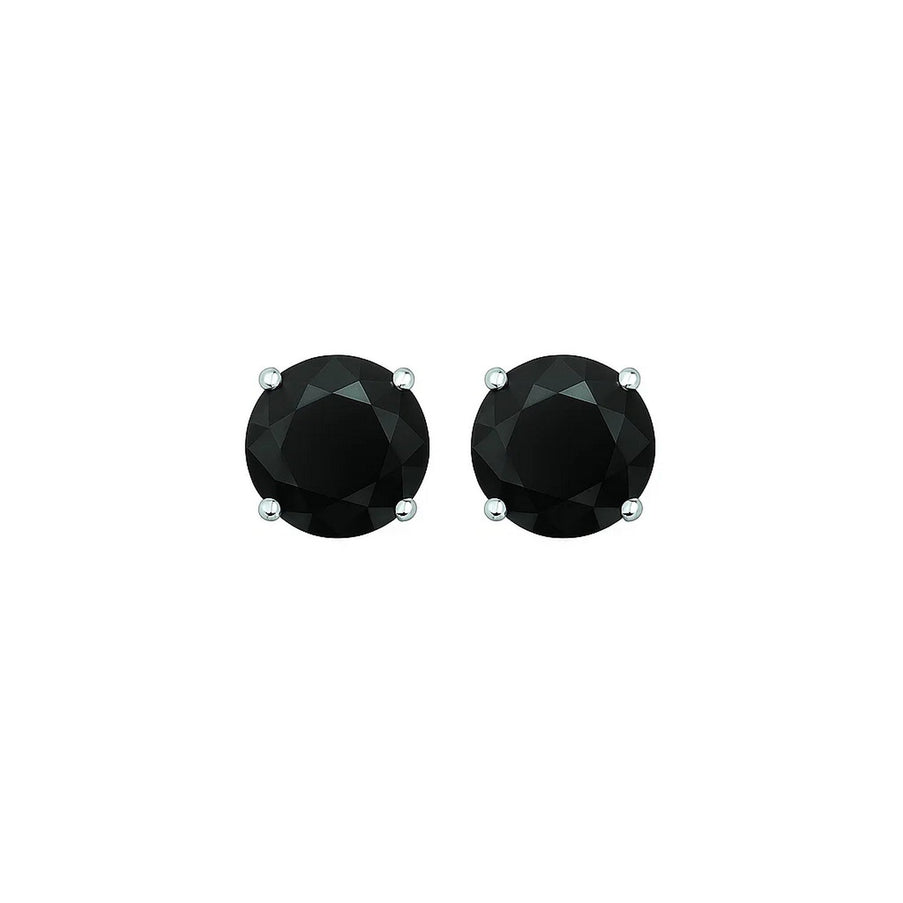 14k White Gold Stud Earrings with Black 6mm Faceted Cubic Zirconia