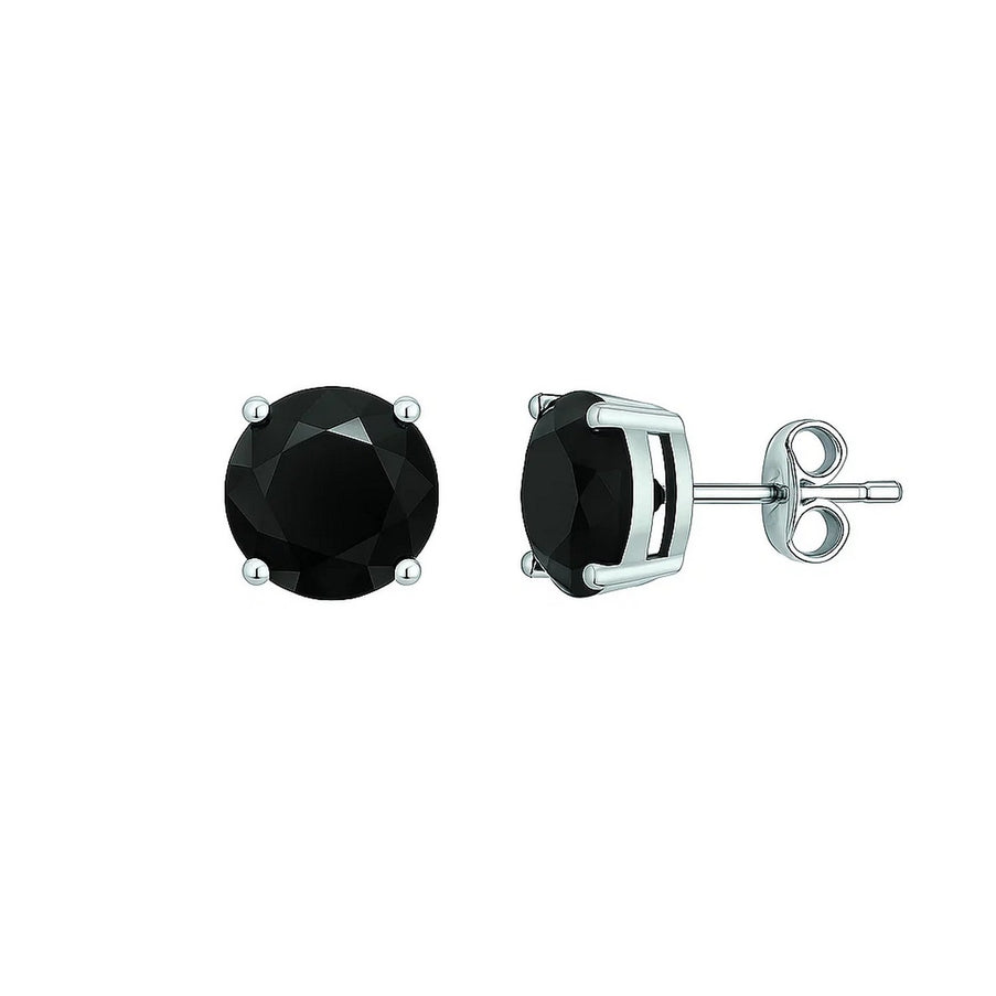 14k White Gold Stud Earrings with Black 6mm Faceted Cubic Zirconia
