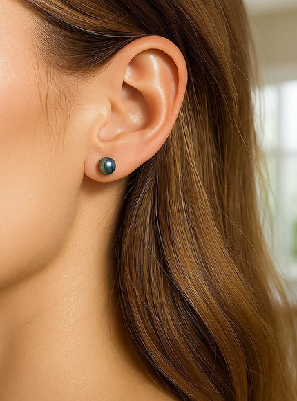 14k Yellow Gold Cultured Black Pearl Stud Earrings (6.0 mm)