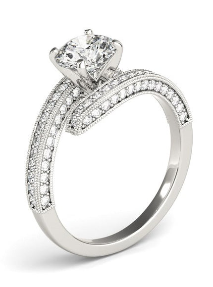 14k White Gold Round Diamond Bypass Style Engagement Ring (1 1/2 cttw)