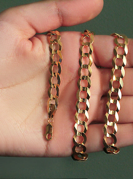8.2mm 14k Yellow Gold Solid Curb Chain