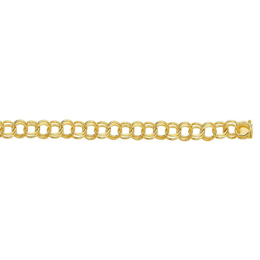 14k Yellow Gold Solid Double Link Charm Bracelet 10.0mm