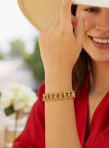 14k Yellow Gold Solid Double Link Charm Bracelet 10.0mm