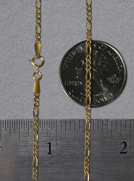 14k Yellow Gold Solid Figaro Chain 1.9mm