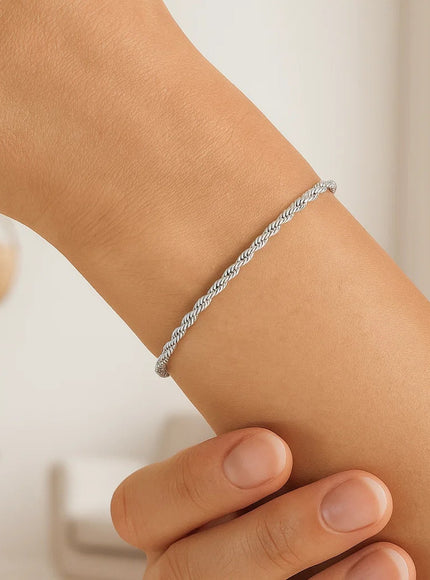 14k White Gold Solid Diamond Cut Rope Bracelet 1.5mm