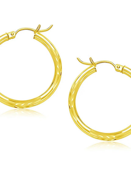 14k Yellow Gold Diamond Cut Hoop Earrings (25mm)