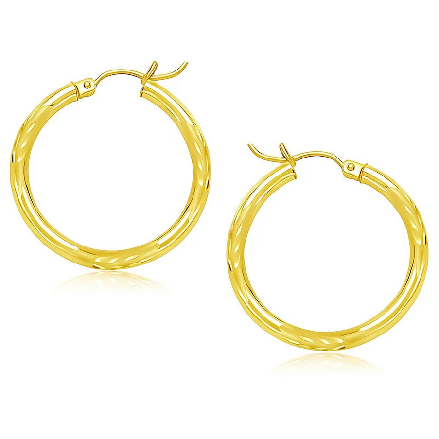 14k Yellow Gold Diamond Cut Hoop Earrings (25mm)