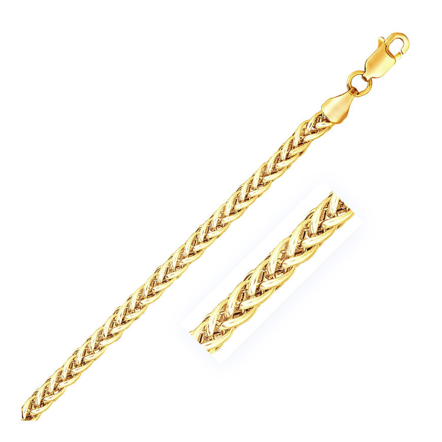 14k yellow gold wheat chain with clasp detail