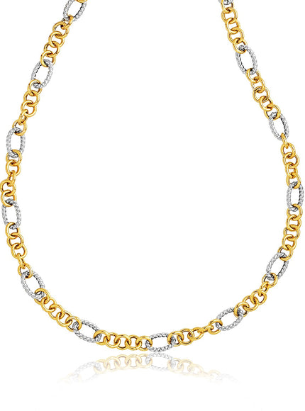 14k Two-Tone Round and Cable Style Link Necklace