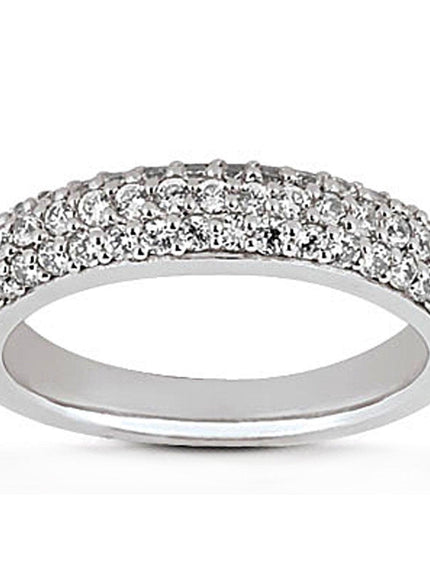 14k White Gold Triple Multi-Row Micro- Pave Diamond Wedding Ring Band - Ellie Belle