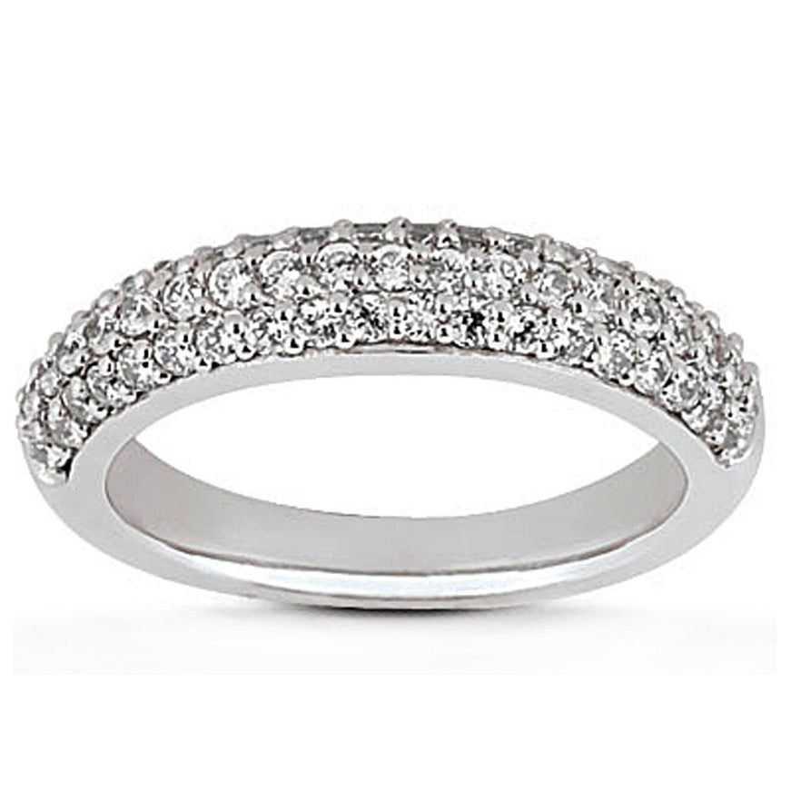 14k White Gold Triple Multi-Row Micro- Pave Diamond Wedding Ring Band - Ellie Belle