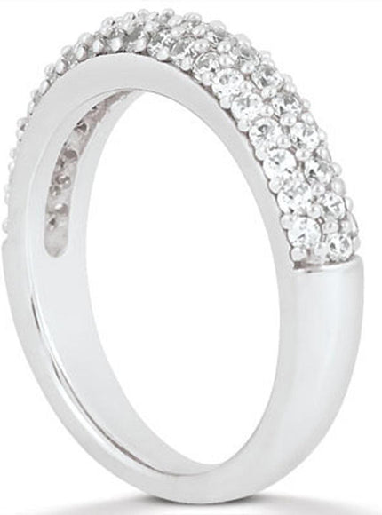 14k White Gold Triple Multi-Row Micro- Pave Diamond Wedding Ring Band - Ellie Belle