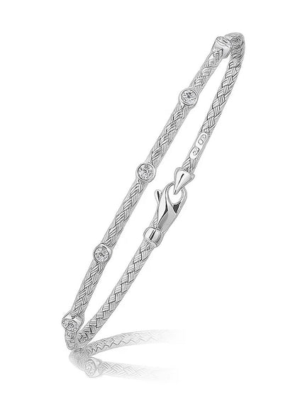 14k White Gold Diamond Accent Station Basket Weave Bracelet