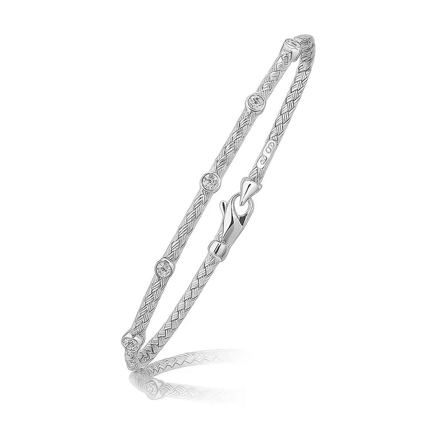 14k White Gold Diamond Accent Station Basket Weave Bracelet