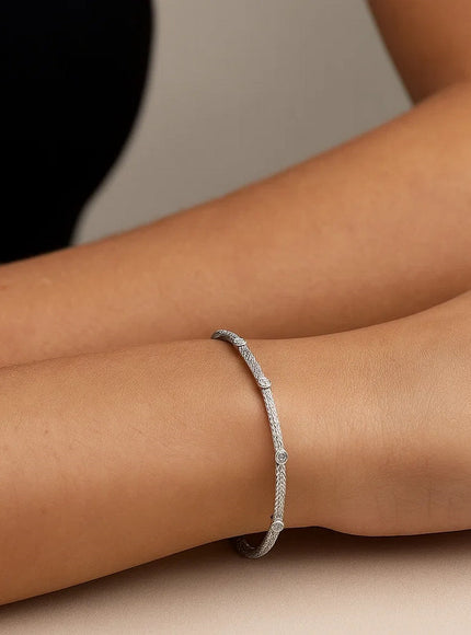 14k White Gold Diamond Accent Station Basket Weave Bracelet