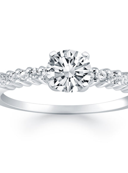 14k White Gold Shared Prong Accent Diamond Engagement Ring