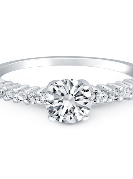 14k White Gold Shared Prong Accent Diamond Engagement Ring